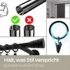 A collage of images showing a metal curtain rod, its components, and how it is used. Produktbild-Vorschau