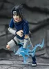 A dynamic action figure of Sasuke Uchiha from Naruto, posed in an attack stance with blue energy effects. Podgląd zdjęcia produktu