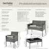 A diagram showing dimensions and technical data for a rattan garden furniture set. Náhled obrázku produktu