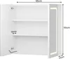 A white cabinet with shelves and LED lighting, showing dimensions. Voir les images du produit