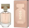 A bottle of Hugo Boss The Scent For Her Eau de Parfum and its packaging are displayed side-by-side against a white background. Produktbild-Vorschau