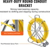 A product image showcasing a heavy-duty round conduit bracket with a yellow rope on a reel, accompanied by descriptive text. Náhled obrázku produktu
