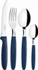 A set of four cutlery pieces, including a knife, fork, and two spoons, are arranged vertically against a white background. Anteprima dell’immagine prodotto