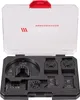 A set of tools for a multifunctional tool, neatly organized in a black case with a clear lid. Produktbild-Vorschau