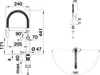 Technical drawing with dimensions of a faucet. Podgląd zdjęcia produktu