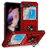 A red protective case for a Samsung Galaxy Z Flip 6 phone is displayed from multiple angles, showcasing its design and features. Produktbild-Vorschau