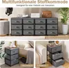 Collage showing a multi-drawer storage unit in different settings: as a general storage cabinet, a bedside table next to a bed, and a side table next to a sofa. Podgląd zdjęcia produktu