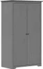 A full-shot studio image of a gray wooden wardrobe. Voir les images du produit