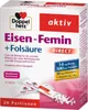 A box of Doppelherz Eisen-Femin Direct Pellets with two sachets and loose pellets. Produktbild-Vorschau