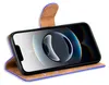A smartphone in a blue and brown flip case, displayed on a white background. Náhľad obrázku produktu