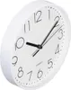 A white analog wall clock with black numbers and hands, shown from a diagonal angle against a white background. Anteprima dell’immagine prodotto