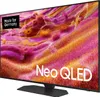 A television screen displaying a colorful abstract image, with a black stand and a black overlay in the top left corner. Voir les images du produit