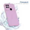 A purple phone case is shown with water splashes around it, suggesting it is water-repellent. Produktbild-Vorschau