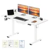 A white standing desk with two monitors, a laptop, keyboard, mouse, and other accessories. Produktbild-Vorschau