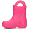 A single pink Crocs rain boot for kids is shown against a white background. Produktbild-Vorschau