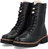 A pair of black lace-up boots with fur lining, shown from a front-side angle against a white background. Náhled obrázku produktu