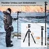 A person in a winter suit is using a tripod in a snowy landscape. Inset images show how the tripod can be converted into a monopod. Anteprima dell’immagine prodotto