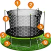 A trampoline with safety netting and a ladder, set up on grass. Produktbild-Vorschau