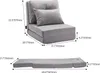 Diagrams showing the dimensions of a folded and unfolded sofa bed. Voir les images du produit