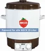A white and brown electric canning pot with a strawberry logo and text overlay. Produktbild-Vorschau