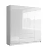 A white, high-gloss wardrobe with four doors and two drawers, shown against a white background. Produktbild-Vorschau