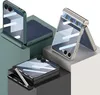 A collage of three different phone cases for a foldable phone, each displayed on a geometric block. Produktbild-Vorschau