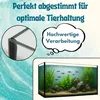 A marketing image for an aquarium, showing a close-up of the corner and a full view of a stocked aquarium. Produktbild-Vorschau