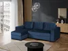 A modern living room with a navy blue sectional sofa, a black coffee table, and a wooden cabinet. Produktbild-Vorschau