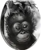 A black and white illustration of a baby orangutan on a toilet seat. Produktbild-Vorschau