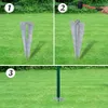 A three-panel instructional image showing how to install a fence post anchor. Náhled obrázku produktu