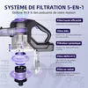 Diagram illustrating the 5-in-1 filtration system of a vacuum cleaner, with labels for each filter stage. Voir les images du produit