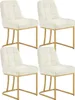 Four beige upholstered dining chairs with gold metal legs are arranged in a two-by-two grid against a white background. Produktbild-Vorschau