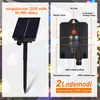 A collage showing a solar panel stake and a control box with labels and diagrams. Produktbild-Vorschau
