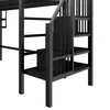 A close-up view of the black metal stairs and shelves of a bunk bed. Produktbild-Vorschau