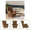 A living room scene with a brown armchair, sofa, and coffee table, along with multiple views of the armchair. Produktbild-Vorschau