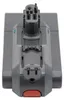 A top-down view of a gray vacuum cleaner battery with a red release button at the bottom. Produktbild-Vorschau