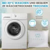A washing machine and a pillow are shown with icons and text indicating care instructions. Produktbild-Vorschau