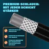 A close-up of a reinforced hose with marketing text and feature callouts. Produktbild-Vorschau