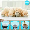 Puppies eating from bowls, with inset images showing how to use a digital scale to measure pet food. Produktbild-Vorschau