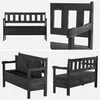 A collage of four images showing a dark wooden garden bench with storage. Anteprima dell’immagine prodotto