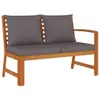 A wooden garden bench with gray cushions. Produktbild-Vorschau