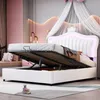 A child's bedroom with a white bed frame that has storage underneath and a pink upholstered headboard with LED lighting. Náhľad obrázku produktu