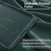Close-up of the inside of a green phone case with text overlays. Produktbild-Vorschau
