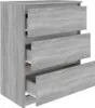 A gray wooden dresser with three drawers is shown from a slightly angled front view against a white background. Náhľad obrázku produktu