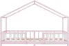 A pink and white house-shaped bed frame with a slatted base, shown against a white background. Náhled obrázku produktu