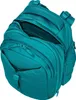 A teal backpack is shown from a top-down angle with one of its compartments open. Podgląd zdjęcia produktu