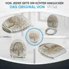 A collage of images showcasing a toilet seat with a "Tree of Life" design from different angles and close-ups. Produktbild-Vorschau