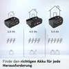 Three Bosch batteries with different capacities displayed with icons representing their use cases. Voir les images du produit
