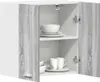 A white and gray wood-grain cabinet with two doors, showing shelves with dishes and mugs inside. Anteprima dell’immagine prodotto