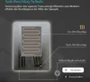 A diagram illustrating the anti-fog feature of a mirror, showing the heating element and the effect before and after activation. Anteprima dell’immagine prodotto
